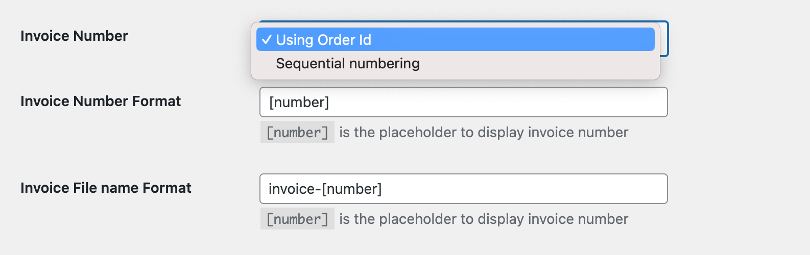 Invoice number setting