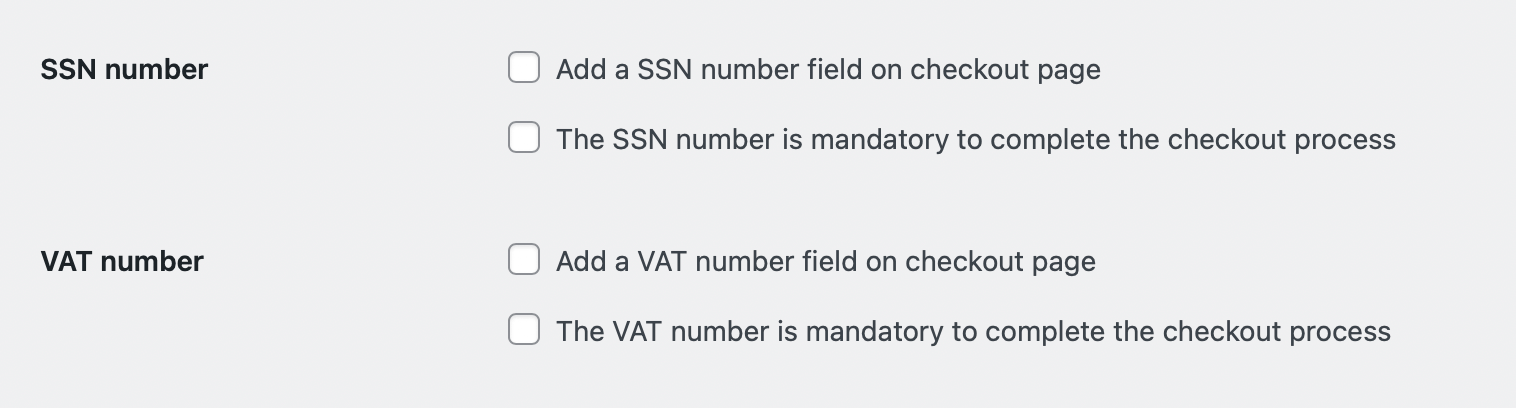 Vat/SSN setting