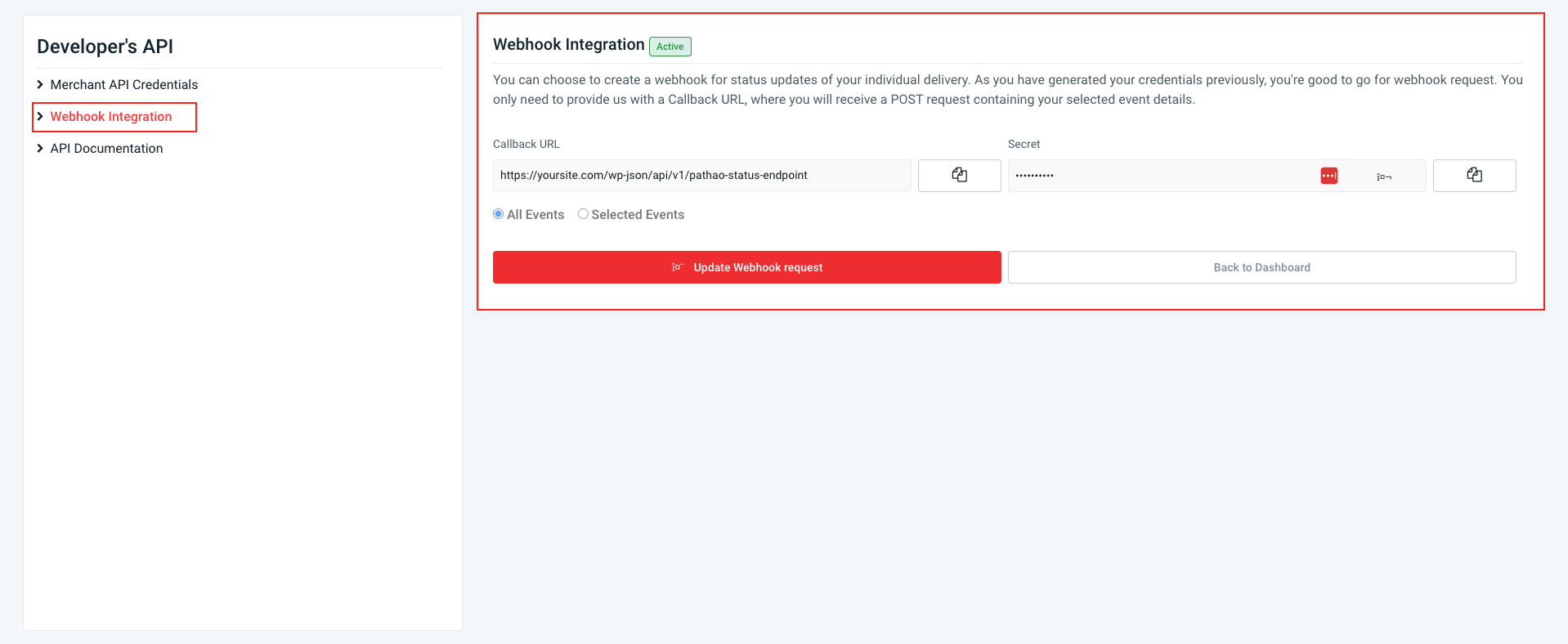 Pathao webhook page