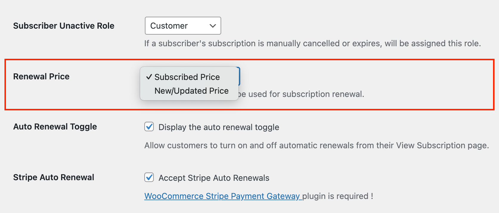 Renewal price Setting